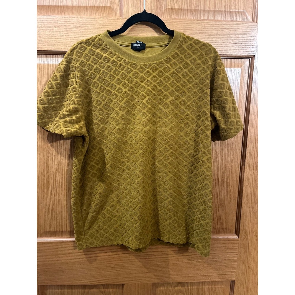 Retro Jacquard Geometric Textured Knit Towel Shirt Mens L Short Sleeve Crewneck